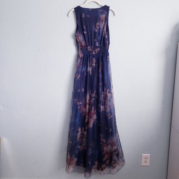 Baltic Born Kamila Dark Blue Floral Tulle  Sleeveless Maxi Dress - Picture 5 of 5